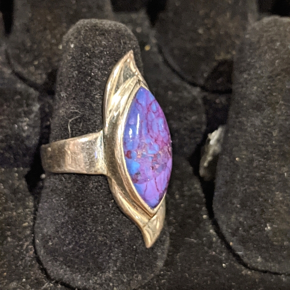 Purple Copper Turquoise .925 Silver Ring, size 8